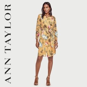 Ann Taylor Marigold Shirt Dress yellow floral 8P